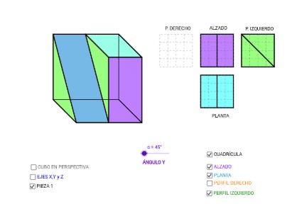 Dadas las vistas diédricas obtener la perspectiva caballera